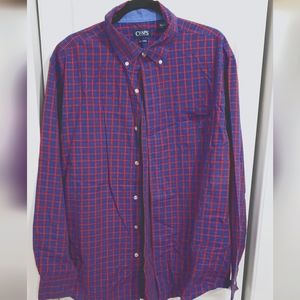 Chaps Dress Shirt, XXL, Red with blue squares